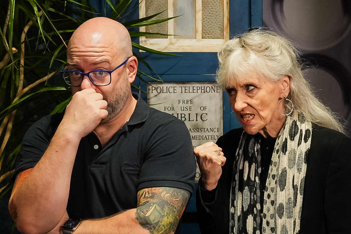 Anita Dobson being angry at Paul Phipps-Williams during a comic con photo studio at Fantom Events