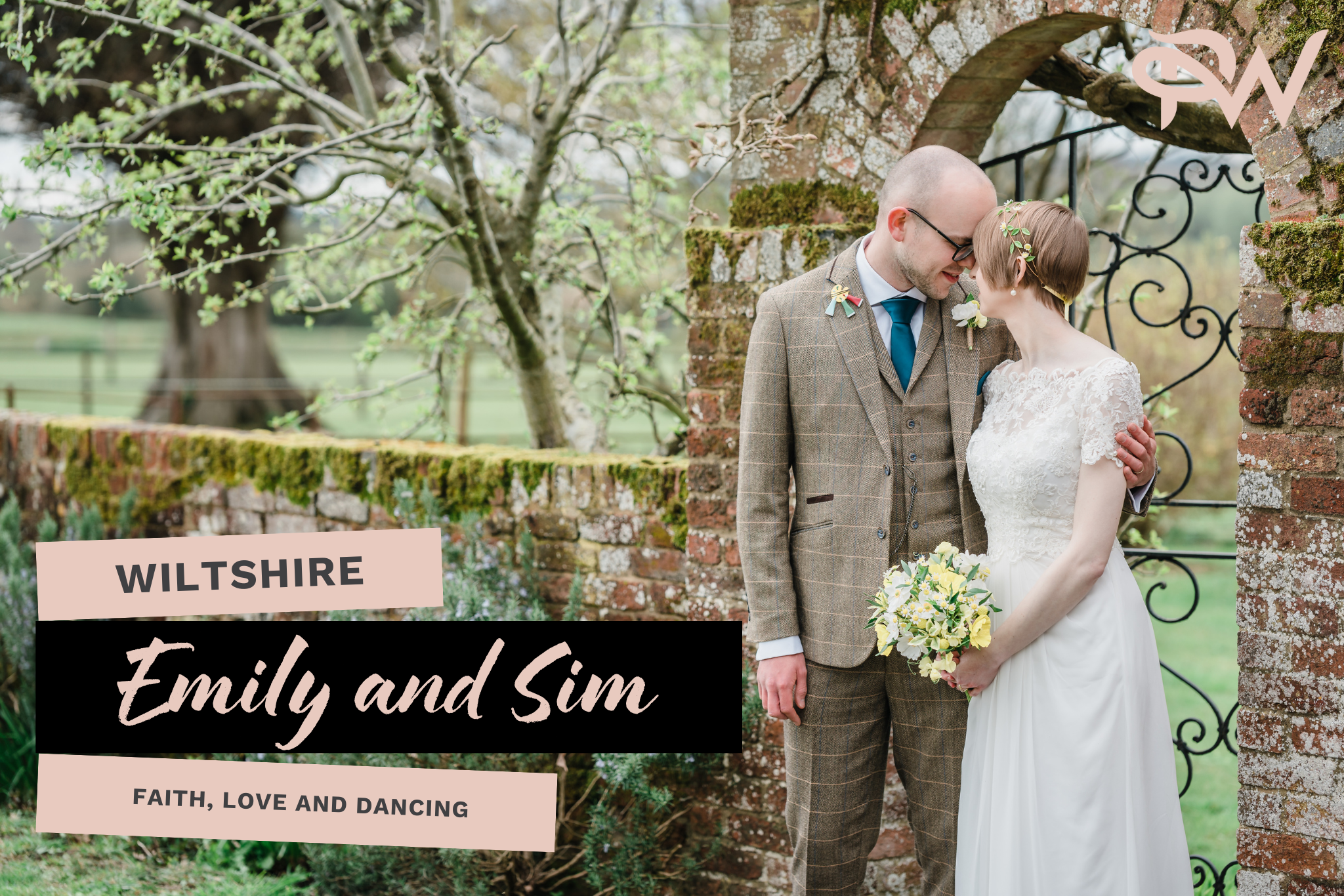 title card for Emily and Sim's wedding blog at Barford Park Barn, Wiltshire