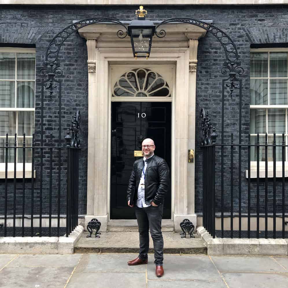 Paul Phipps-Williams stands in front of Downing Street