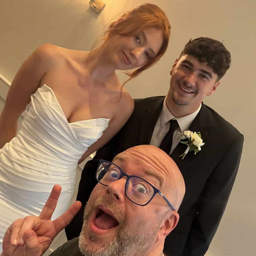 selfie of a bride and groom