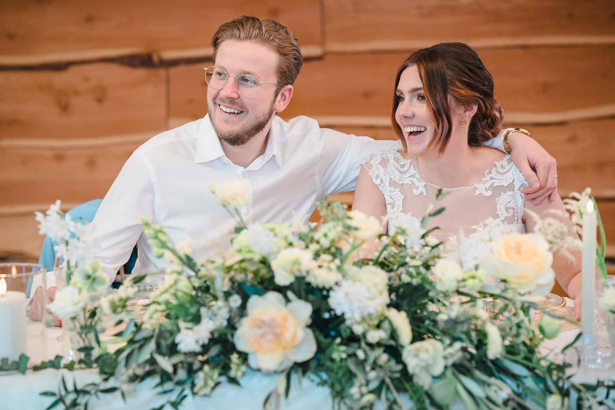 bride and groom at a top table at a birmingham wedding